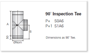 Single Wall (Single Skin) Stainless Steel Flue, Tees, 90 Degree Inspection Tee