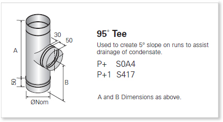 Single Wall (Single Skin) Stainless Steel Flue, Tees, 95 Degree Tee